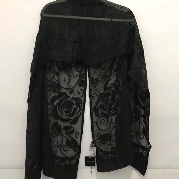 NWT Halston Elegant Black Floral Silk Blend Scarf - Picture 4 of 6